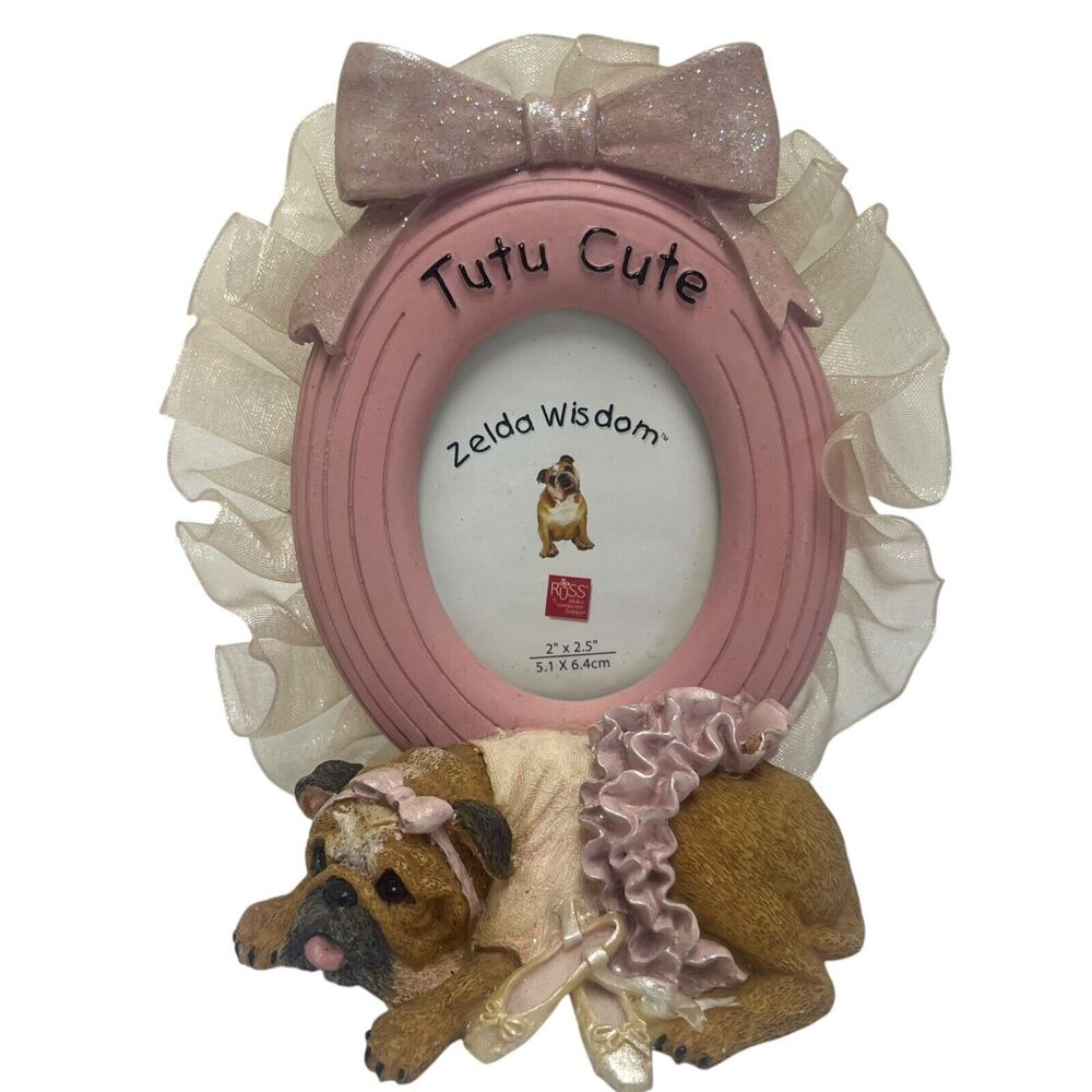 Vintage Zelda Wisdom‎ Russ Bulldog Oval Picture Frame Ballet Tutu Hand-painted